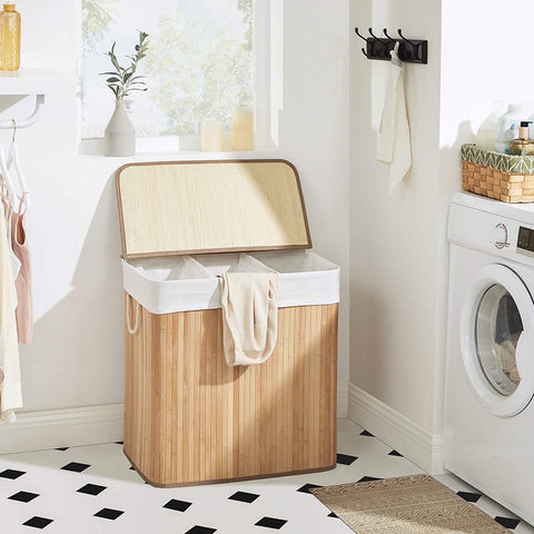 Rootz Bamboo Laundry Basket - Dirty Clothes Hamper - Natural Material - High Stability - Metal Frame - 60cm x 40cm x 61.5cm
