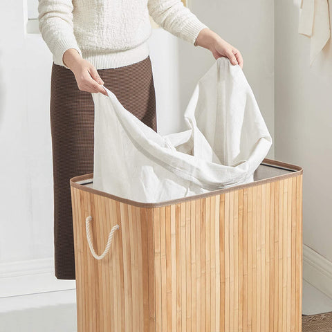 Rootz Bamboo Laundry Basket - Dirty Clothes Hamper - Natural Material - High Stability - Metal Frame - 60cm x 40cm x 61.5cm