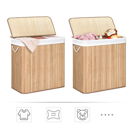 Rootz Bamboo Laundry Basket - Dirty Clothes Hamper - Natural Material - High Stability - Metal Frame - 60cm x 40cm x 61.5cm