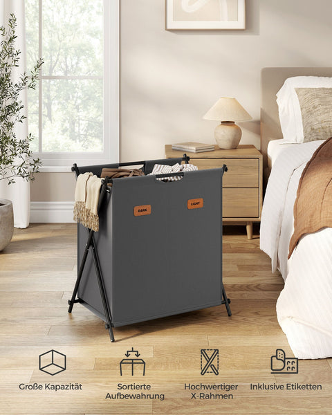 Rootz Multipurpose Washing Basket - Slate Gray Laundry Hamper - Portable Clothes Basket - 600D Oxford Cloth - Steel Frame - 60cm x 40cm x 66cm