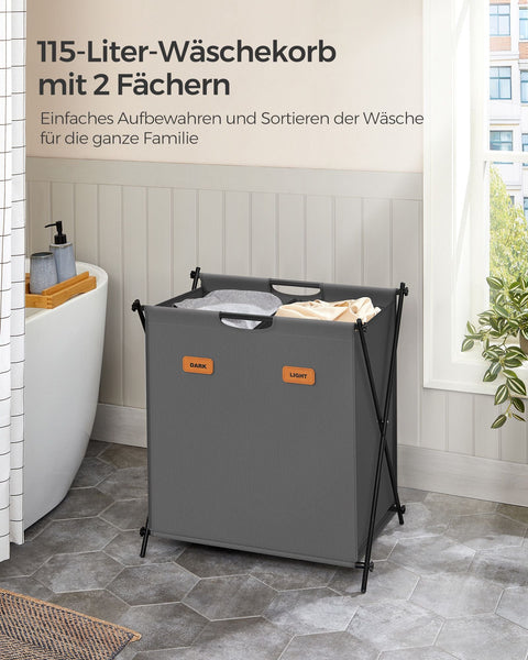 Rootz Multipurpose Washing Basket - Slate Gray Laundry Hamper - Portable Clothes Basket - 600D Oxford Cloth - Steel Frame - 60cm x 40cm x 66cm