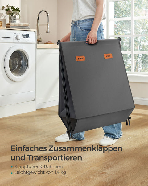 Rootz Multipurpose Washing Basket - Slate Gray Laundry Hamper - Portable Clothes Basket - 600D Oxford Cloth - Steel Frame - 60cm x 40cm x 66cm