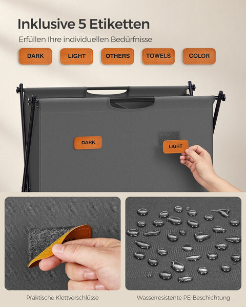 Rootz Multipurpose Washing Basket - Slate Gray Laundry Hamper - Portable Clothes Basket - 600D Oxford Cloth - Steel Frame - 60cm x 40cm x 66cm