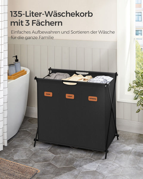 Rootz Portable Laundry Basket - Collapsible Hamper - Fabric Storage Bin - 600D Oxford Cloth - Steel Frame - 70cm x 40cm x 66cm