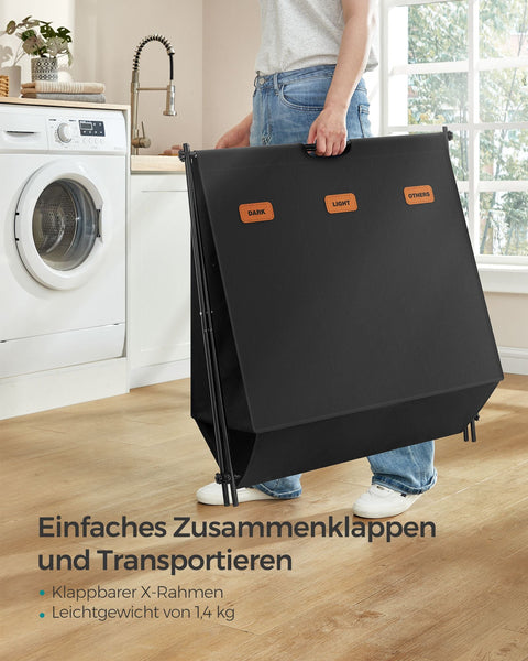 Rootz Portable Laundry Basket - Collapsible Hamper - Fabric Storage Bin - 600D Oxford Cloth - Steel Frame - 70cm x 40cm x 66cm