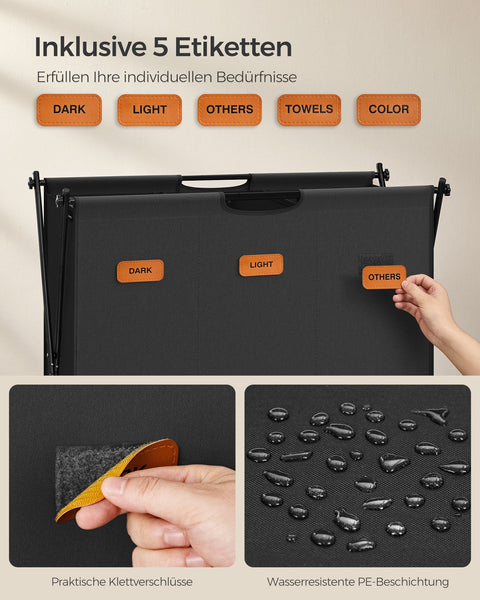 Rootz Portable Laundry Basket - Collapsible Hamper - Fabric Storage Bin - 600D Oxford Cloth - Steel Frame - 70cm x 40cm x 66cm