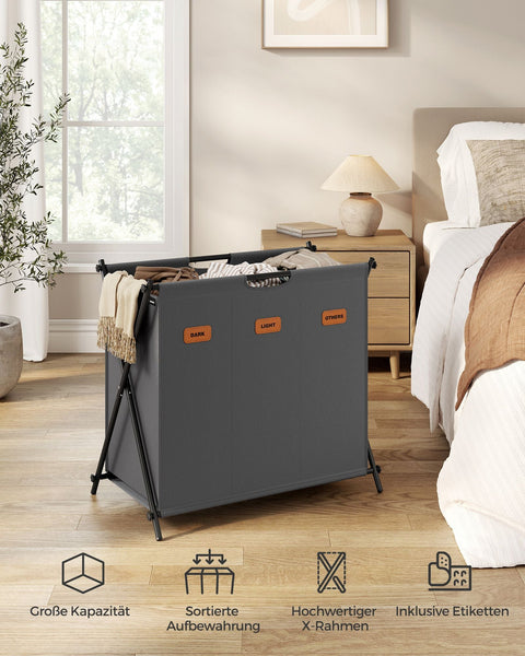 Rootz Folding Laundry Basket - Portable Hamper - Collapsible Bin - Oxford Fabric - Steel Frame - 70cm x 40cm x 66cm