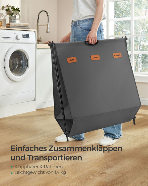 Rootz Folding Laundry Basket - Portable Hamper - Collapsible Bin - Oxford Fabric - Steel Frame - 70cm x 40cm x 66cm