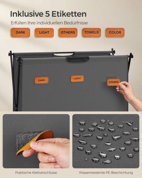 Rootz Folding Laundry Basket - Portable Hamper - Collapsible Bin - Oxford Fabric - Steel Frame - 70cm x 40cm x 66cm