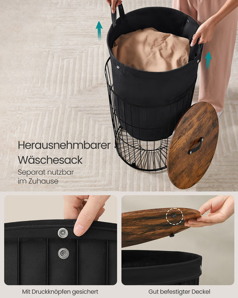 Rootz Laundry Basket - Hamper Bin - Collapsible Clothes Organizer - Steel Frame - 46cm x 46cm x 61cm