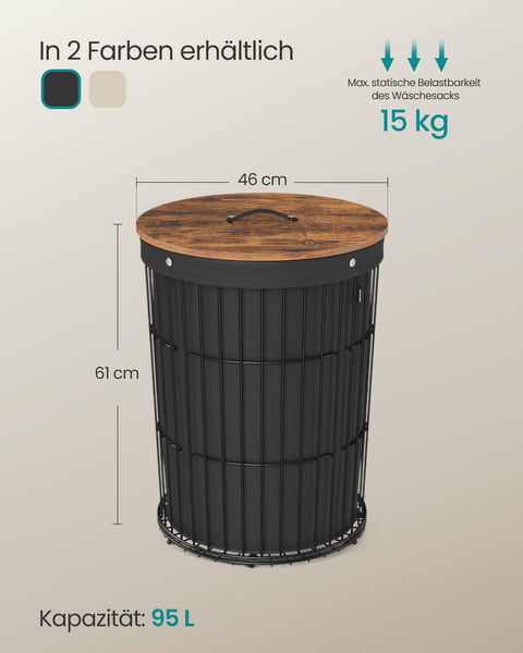 Rootz Laundry Basket - Hamper Bin - Collapsible Clothes Organizer - Steel Frame - 46cm x 46cm x 61cm