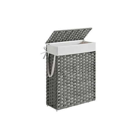 Rootz Rattan Laundry Hamper - Clothes Hamper - Laundry Basket - Steel Frame - Dove Gray - 46cm x 20cm x 61cm