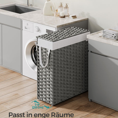 Rootz Rattan Laundry Hamper - Clothes Hamper - Laundry Basket - Steel Frame - Dove Gray - 46cm x 20cm x 61cm