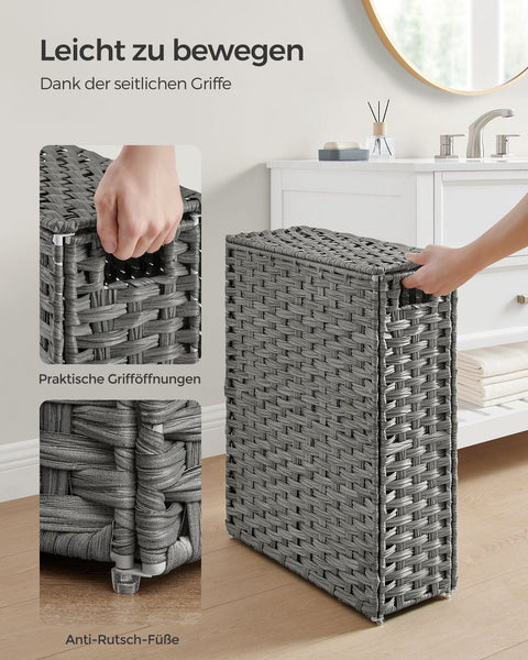 Rootz Rattan Laundry Hamper - Clothes Hamper - Laundry Basket - Steel Frame - Dove Gray - 46cm x 20cm x 61cm