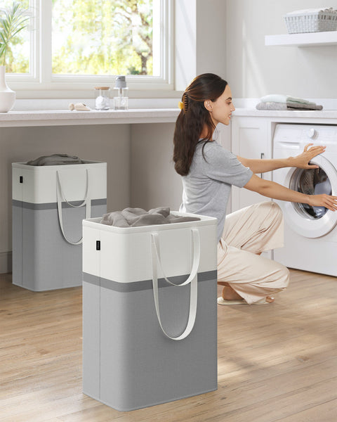 Rootz 2 Pack Laundry Bag Set - Grey Hamper - Multipurpose Storage - Lightweight - 40cm x 30cm x 65cm