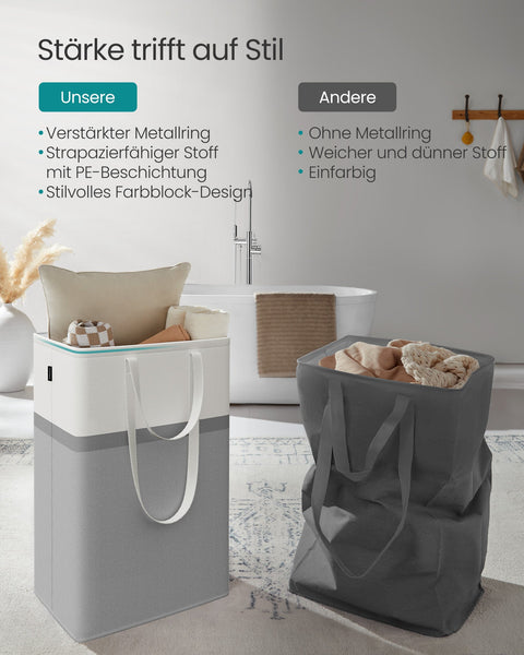 Rootz 2 Pack Laundry Bag Set - Grey Hamper - Multipurpose Storage - Lightweight - 40cm x 30cm x 65cm