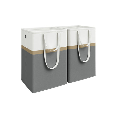 Rootz Laundry Basket 2er Set - Laundry Bin - Laundry Hamper - 110L Capacity - 45cm x 40cm x 65cm -  Grey and white