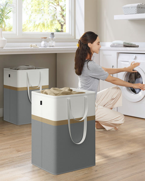 Rootz Laundry Basket 2er Set - Laundry Bin - Laundry Hamper - 110L Capacity - 45cm x 40cm x 65cm -  Grey and white