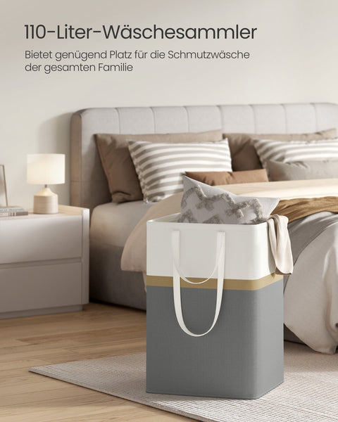 Rootz Laundry Basket 2er Set - Laundry Bin - Laundry Hamper - 110L Capacity - 45cm x 40cm x 65cm -  Grey and white