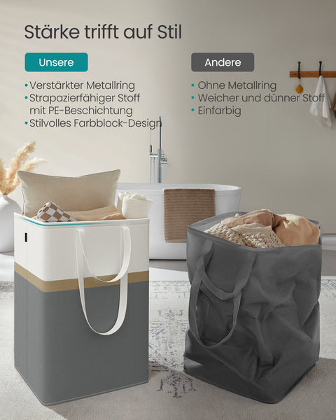 Rootz Laundry Basket 2er Set - Laundry Bin - Laundry Hamper - 110L Capacity - 45cm x 40cm x 65cm -  Grey and white