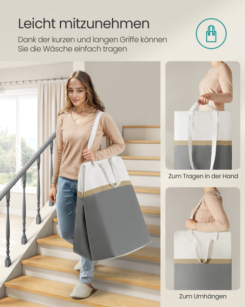 Rootz Laundry Basket 2er Set - Laundry Bin - Laundry Hamper - 110L Capacity - 45cm x 40cm x 65cm -  Grey and white