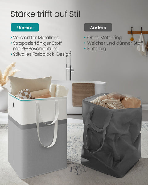 Rootz Set of 2 Dove Gray Laundry Bags - Clothes Hamper - Storage Baskets - Polyester Cotton Fabric - 45cm x 40cm x 65cm