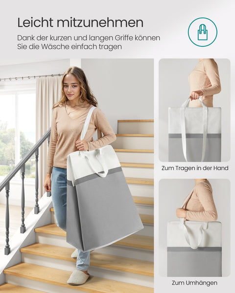 Rootz Set of 2 Dove Gray Laundry Bags - Clothes Hamper - Storage Baskets - Polyester Cotton Fabric - 45cm x 40cm x 65cm