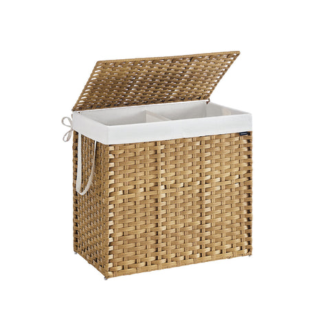 Rootz Rattan Style Washing Basket - Laundry Bin - Storage Hamper - Lightweight & Durable - PP Plastic - 66cm x 40cm x 61cm