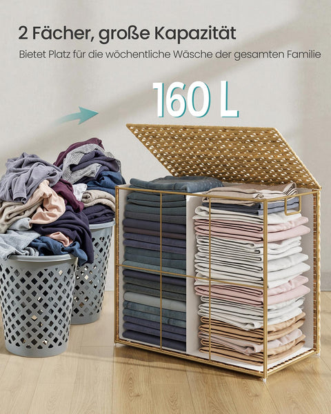 Rootz Rattan Style Washing Basket - Laundry Bin - Storage Hamper - Lightweight & Durable - PP Plastic - 66cm x 40cm x 61cm