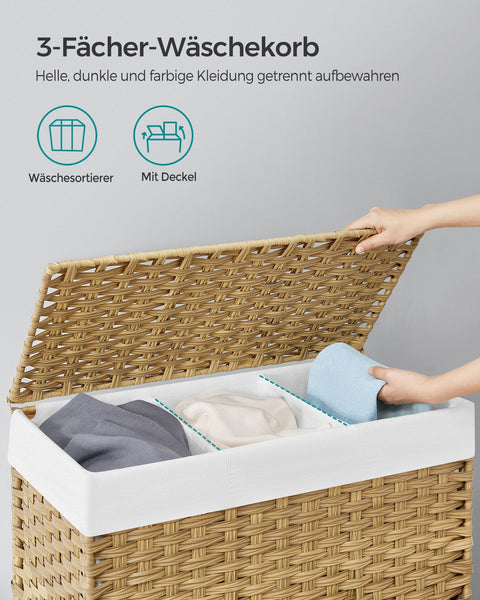 Rootz Handwoven Laundry Basket - Storage Bin - Clothes Hamper - Space-Saving, Durable Metal Frame - 66cm x 33cm x 60cm