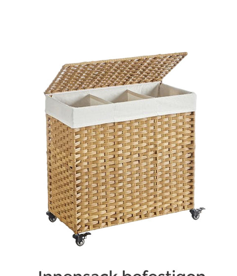 Rootz Handwoven Laundry Basket - Storage Bin - Clothes Hamper - Space-Saving, Durable Metal Frame - 66cm x 33cm x 60cm
