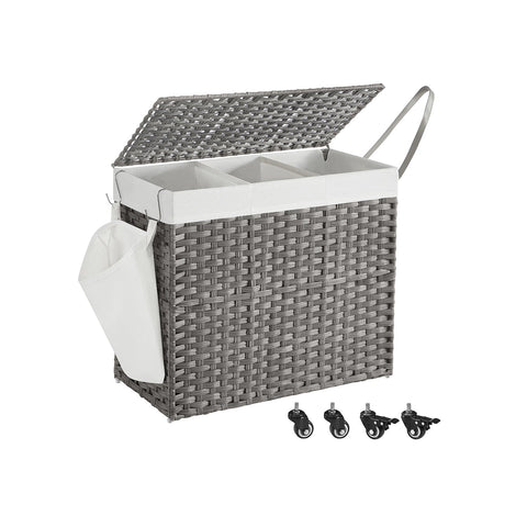 Rootz Gray Laundry Basket - Clothes Hamper - Storage Bin - PP Plastic - Metal Frame - Polyester-Cotton Blend Inner Bag - 70cm x 36cm x 66cm - Lightweight - Durable - Spacious