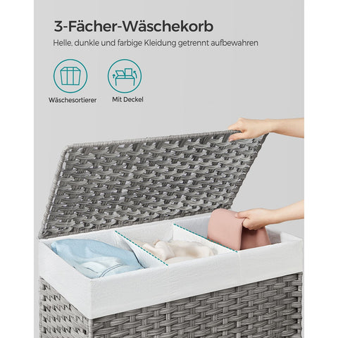 Rootz Gray Laundry Basket - Clothes Hamper - Storage Bin - PP Plastic - Metal Frame - Polyester-Cotton Blend Inner Bag - 70cm x 36cm x 66cm - Lightweight - Durable - Spacious