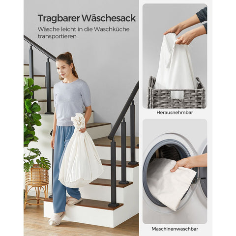 Rootz Large Laundry Basket - Clothes Hamper - Washing Bin - Durable & Spacious - 70cm x 36cm x 66cm