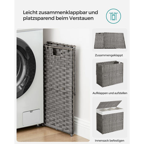 Rootz Large Laundry Basket - Clothes Hamper - Washing Bin - Durable & Spacious - 70cm x 36cm x 66cm