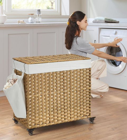 Rootz Laundry Basket with Lid - Wäschekorb - Clothes Hamper - Removable Inner Bag - 70 x 36 x 66cm