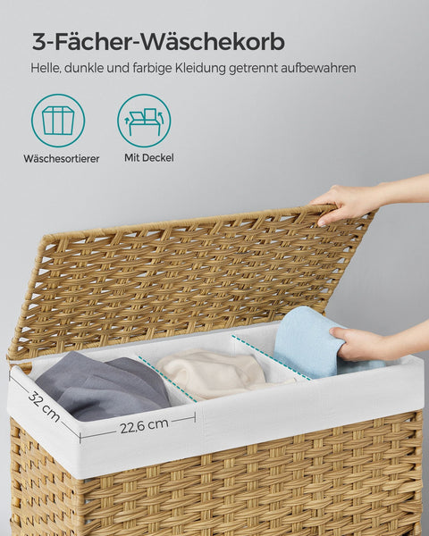 Rootz Laundry Basket with Lid - Wäschekorb - Clothes Hamper - Removable Inner Bag - 70 x 36 x 66cm