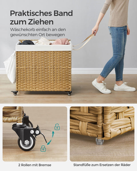 Rootz Laundry Basket with Lid - Wäschekorb - Clothes Hamper - Removable Inner Bag - 70 x 36 x 66cm