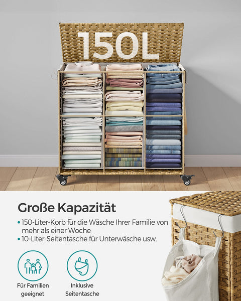 Rootz Laundry Basket with Lid - Wäschekorb - Clothes Hamper - Removable Inner Bag - 70 x 36 x 66cm