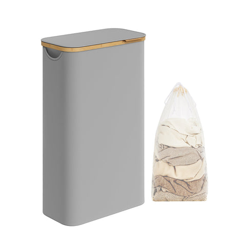 Rootz 60L Laundry Basket - Clothes Hamper - Grey Lid - Durable Plastic - 42cm x 31cm x 50cm