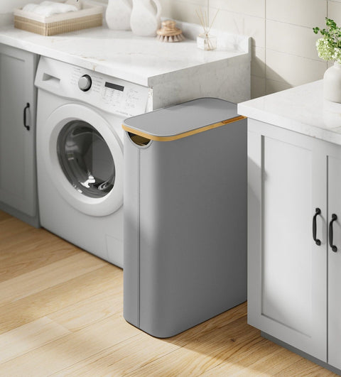 Rootz 60L Laundry Basket - Clothes Hamper - Grey Lid - Durable Plastic - 42cm x 31cm x 50cm