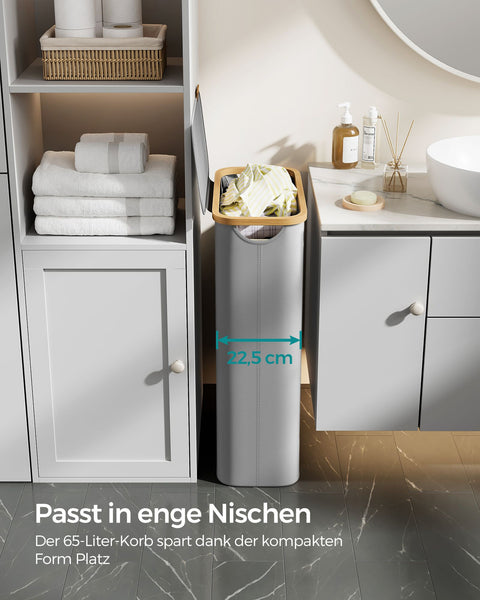 Rootz 60L Laundry Basket - Clothes Hamper - Grey Lid - Durable Plastic - 42cm x 31cm x 50cm