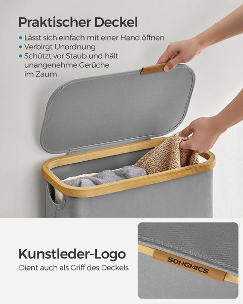 Rootz 60L Laundry Basket - Clothes Hamper - Grey Lid - Durable Plastic - 42cm x 31cm x 50cm