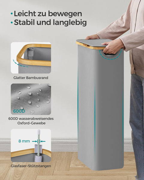 Rootz 60L Laundry Basket - Clothes Hamper - Grey Lid - Durable Plastic - 42cm x 31cm x 50cm