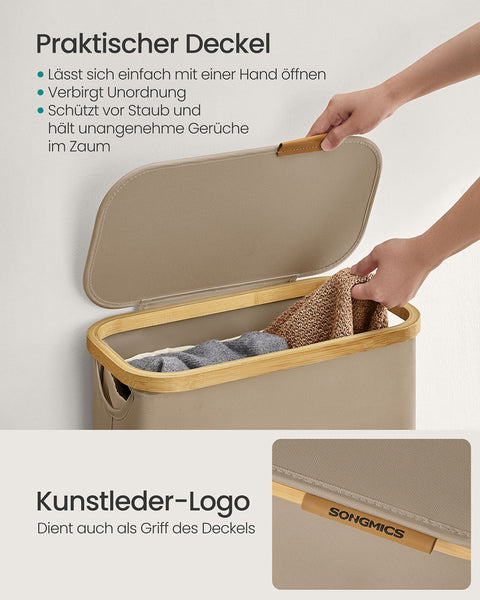 Rootz Laundry Basket - Hamper - Clothes Organizer - Durable 600D Oxford Tissue - 42x22.5x70.5cm - Brown