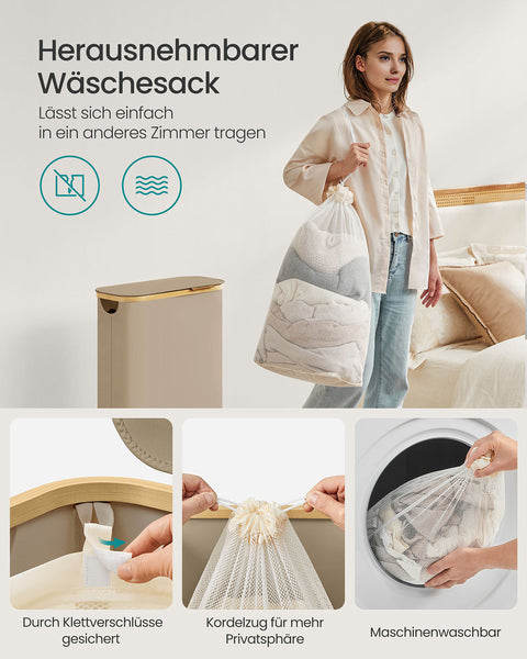 Rootz Laundry Basket - Hamper - Clothes Organizer - Durable 600D Oxford Tissue - 42x22.5x70.5cm - Brown