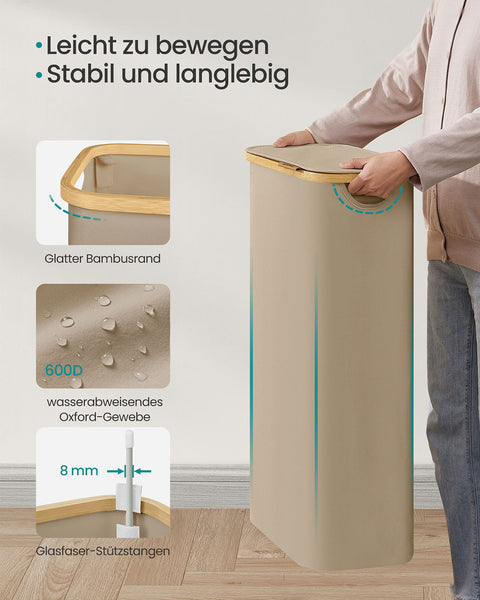 Rootz Laundry Basket - Hamper - Clothes Organizer - Durable 600D Oxford Tissue - 42x22.5x70.5cm - Brown