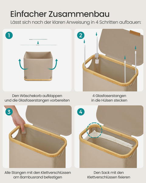 Rootz Laundry Basket - Hamper - Clothes Organizer - Durable 600D Oxford Tissue - 42x22.5x70.5cm - Brown