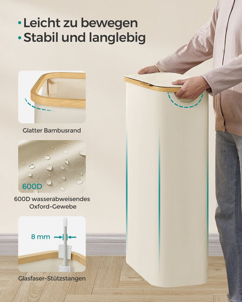 Rootz Laundry Basket - Hamper - Clothes Bin - 60 Liter Capacity - White Lid - 48cm x 38cm x 52cm