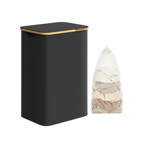 Rootz Portable Laundry Basket - Hamper - Collapsible Storage Bin - 600D Oxford Cloth - Bamboo - Lightweight - Durable - Compact - 42cm x 32cm x 70.5cm